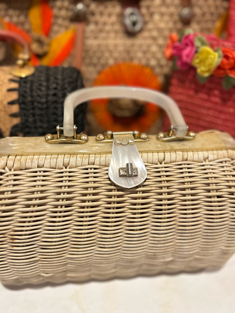 Bundle Lot of 4 Vintage Summer Straw Woven Wicker Bags Purses Handbags Totes - Picture 5 of 14